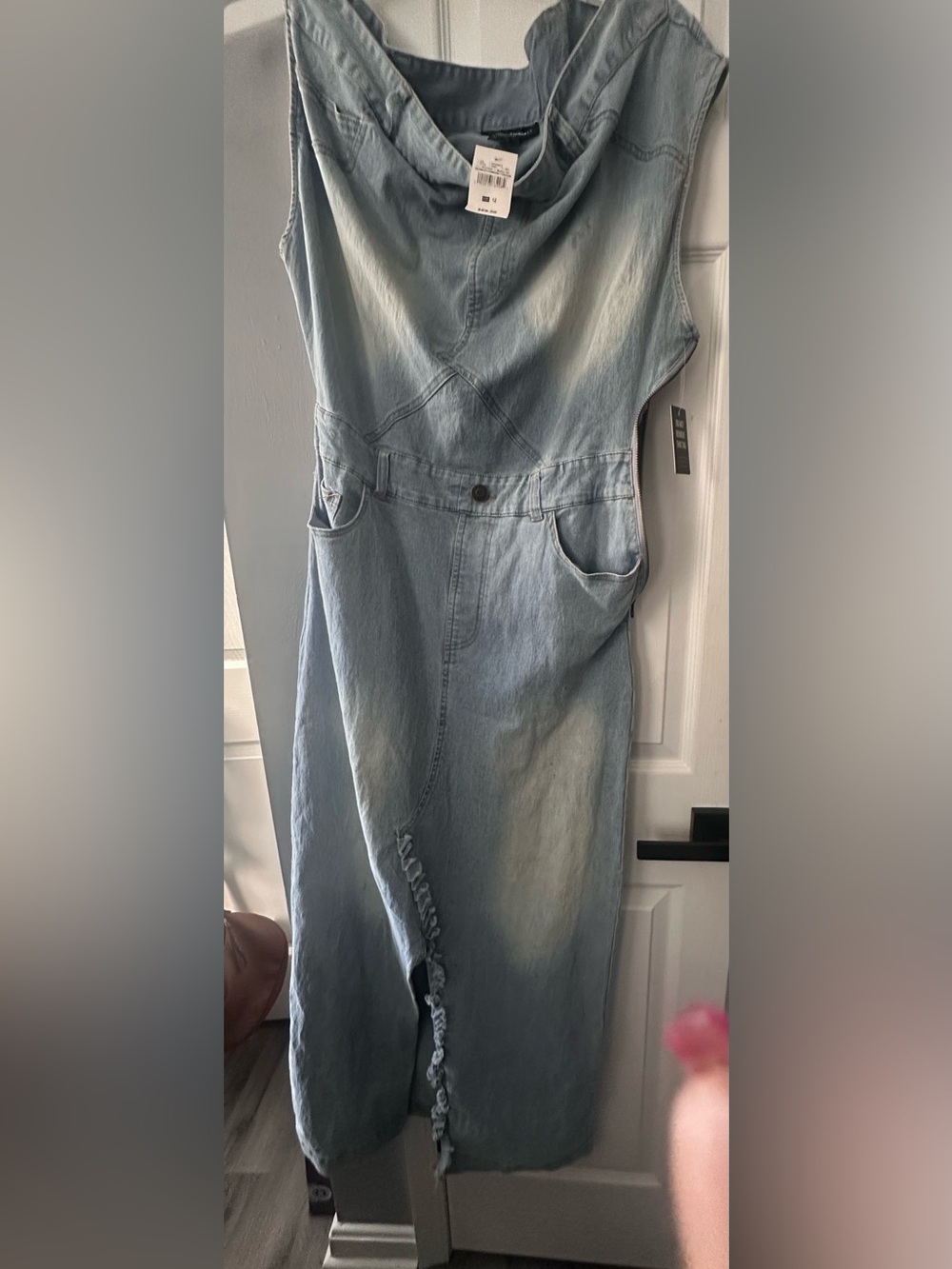 Ashley Stewart Off Shoulder Light Blue Denim Maxi Dress